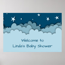 Cute Blue Stars and Clouds Baby shower Welcome