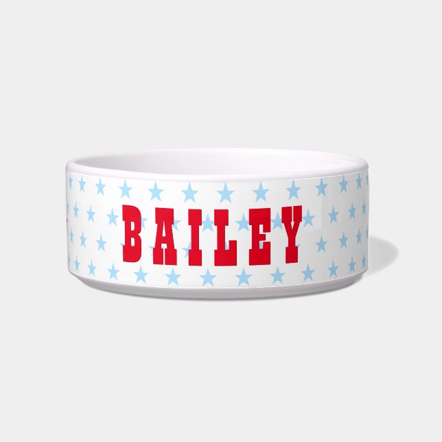 Cute Blue Stars Dog Puppy Cat Kat Pet Name Food Voerbakje (Rechts)