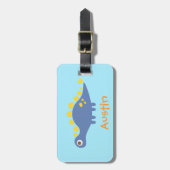Cute Blue Stegosaurus Dinosaur Kinder Bagagelabel (Voorkant verticaal)