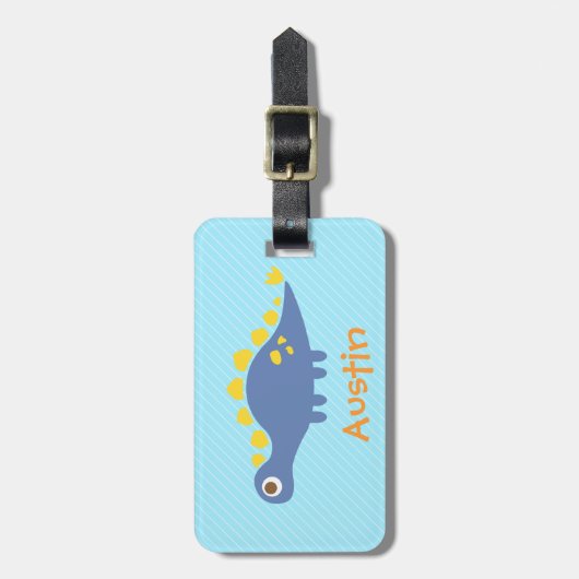 Cute Blue Stegosaurus Dinosaur Kinder Bagagelabel (Voorkant verticaal)