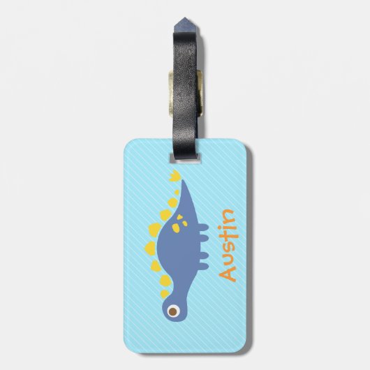 Cute Blue Stegosaurus Dinosaur Kinder Bagagelabel (Achterkant verticaal)