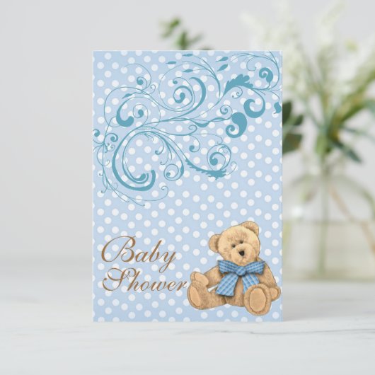 Cute Blue Stippen Baby Borrelkaart Uitnodiging (Staand voorkant)