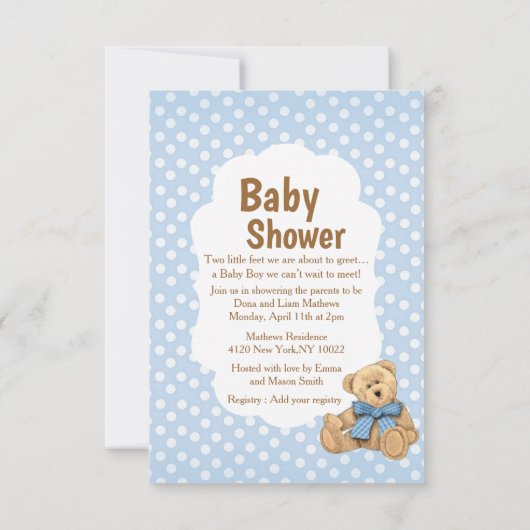 Cute Blue Stippen Baby Borrelkaart Uitnodiging (Achterkant)