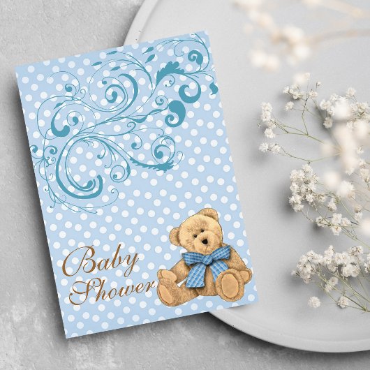 Cute Blue Stippen Baby Borrelkaart Uitnodiging