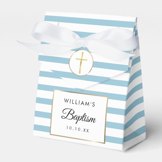 Cute Blue Stripe Baptism Christening Favor Box Bedankdoosjes (Voorkant Zijde)