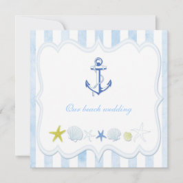 Cute Blue Striped Nautical Wedding Kaart