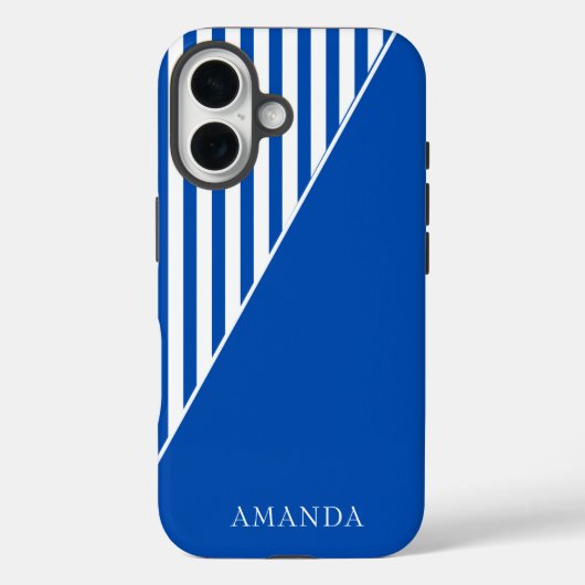 Cute Blue Striped Personalized Name Case-Mate iPhone Case (Achterkant)