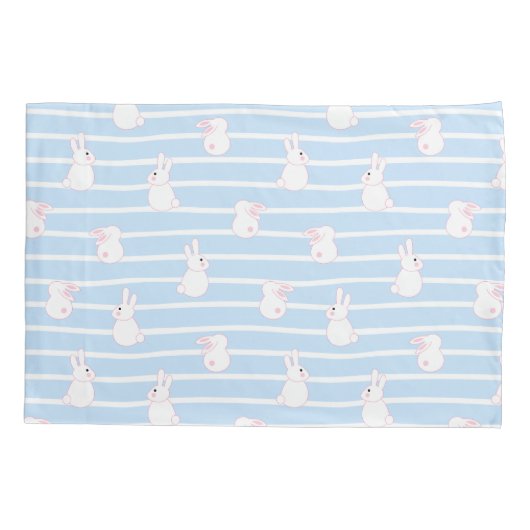 Cute Blue Striped Rabbit Pattern Kussensloop (Achterkant-Links)