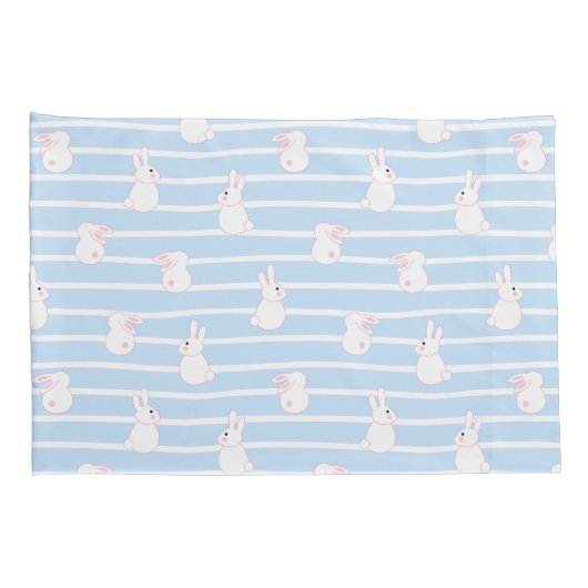 Cute Blue Striped Rabbit Pattern Kussensloop (Achterkant-Rechts)