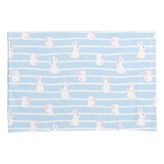 Cute Blue Striped Rabbit Pattern Kussensloop (Voorkant-Rechts)