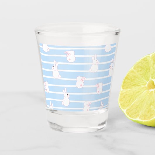 Cute Blue Striped Rabbit Pattern Shot Glas (Voorkant)