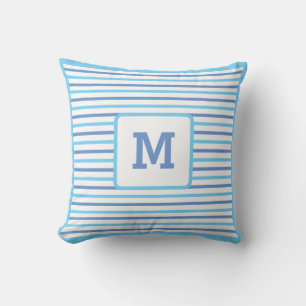 Cute Blue Stripes Custom Single Initiaal White in  Kussen