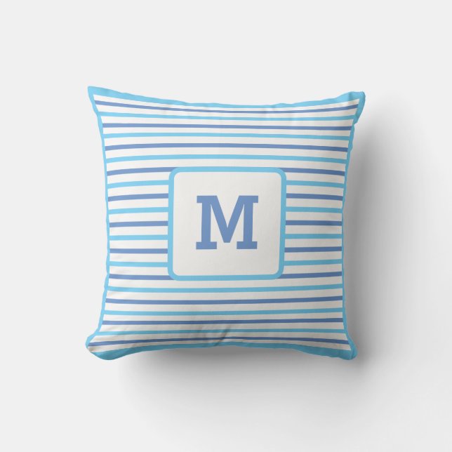 Cute Blue Stripes Custom Single Initiaal White in  Kussen (Voorkant)