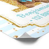 Cute Blue Strips Teddy Bear 1e verjaardag Poster (Hoek)