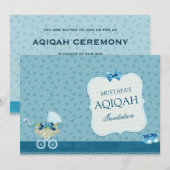 Cute Blue Stroller Baby Boy Aqiqah Kaart (Voorkant / Achterkant)