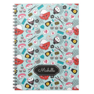 Cute Blue Sushi Pattern Notitieboek