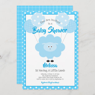 Cute Blue Sweet Lamb, Simple Modern Baby shower Kaart