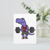 Cute Blue T-rex Dinosaur Weightlifter Briefkaart (Staand voorkant)