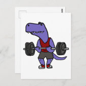 Cute Blue T-rex Dinosaur Weightlifter Briefkaart (Voorkant / Achterkant)