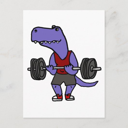 Cute Blue T-rex Dinosaur Weightlifter Briefkaart (Voorkant)