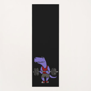 Cute Blue T-rex Dinosaur Weightlifter Yogamat