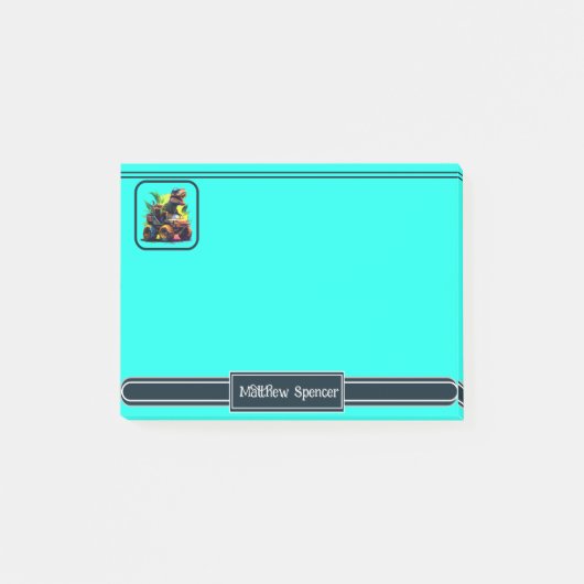 Cute Blue T-Rex Riding Monster Truck Dinosaur Name Post-it® Notes (Voorkant)