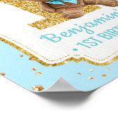 Cute Blue Teddy Bear 1e verjaardag Poster (Hoek)