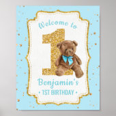 Cute Blue Teddy Bear 1e verjaardag Poster (Voorkant)