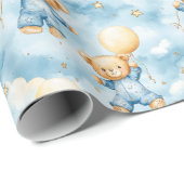 Cute Blue Teddy Bear Baby Boy Shower Cadeaupapier (Rol Hoek)
