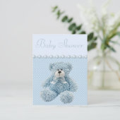 Cute Blue Teddy Bear Baby Boy Shower Kaart (Staand voorkant)