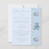 Cute Blue Teddy Bear Baby Boy Shower Kaart (Achterkant)