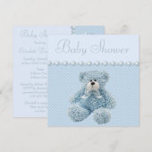 Cute Blue Teddy Bear Baby Boy Shower Kaart (Voorkant / Achterkant)