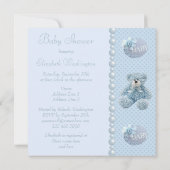Cute Blue Teddy Bear Baby Boy Shower Kaart (Achterkant)