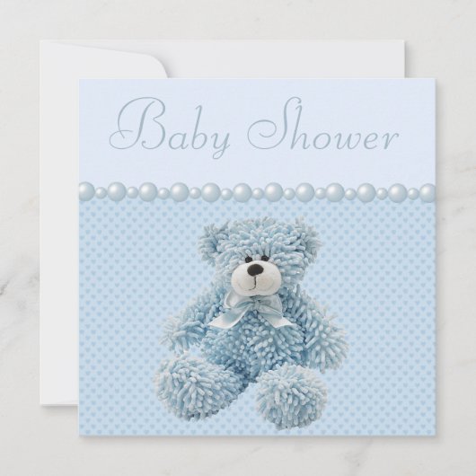 Cute Blue Teddy Bear Baby Boy Shower Kaart (Voorkant)