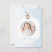 Cute Blue Teddy Bear Baby Boy Shower Photo Bedankkaart (Voorkant)