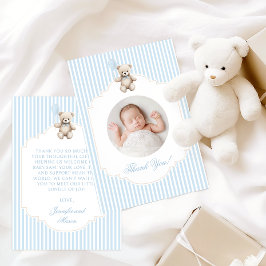 Cute Blue Teddy Bear Baby Boy Shower Photo Bedankkaart