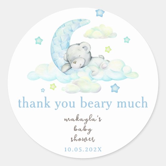Cute Blue Teddy Bear Baby shower Bedankt Ronde Sticker (Voorkant)