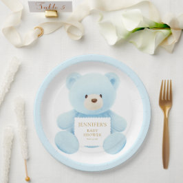 Cute Blue Teddy Bear Baby shower Papieren Bordje