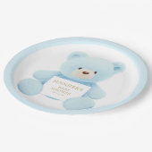 Cute Blue Teddy Bear Baby shower Papieren Bordje (Gekanteld)