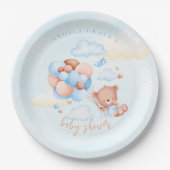 Cute Blue Teddy Bear Baby shower Papieren Bordje (Voorkant)