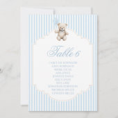 Cute Blue Teddy Bear Balloon Baby Boy Table Number (Voorkant)