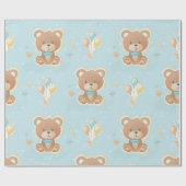Cute Blue Teddy Bear Balloons Baby Boy Shower Cadeaupapier (Vlak)