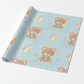 Cute Blue Teddy Bear Balloons Baby Boy Shower Cadeaupapier (Uitgerold)