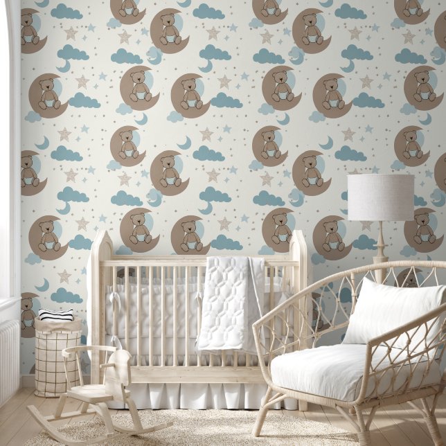 Cute Blue Teddy Bear Behang (Kinderen)