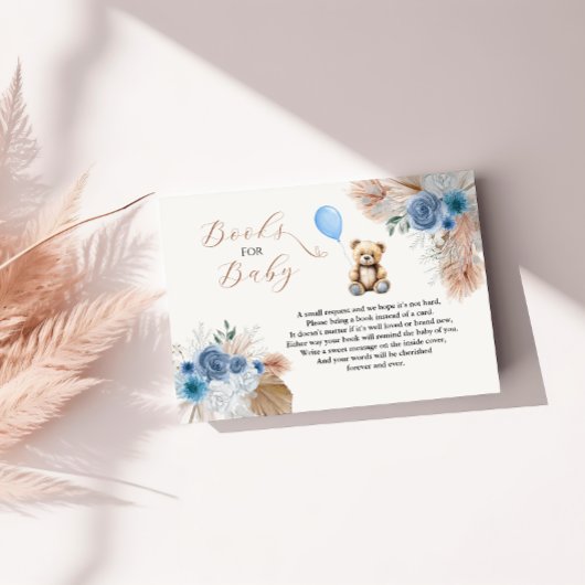 Cute Blue Teddy Bear Boho Florals Books for Baby Informatiekaartje