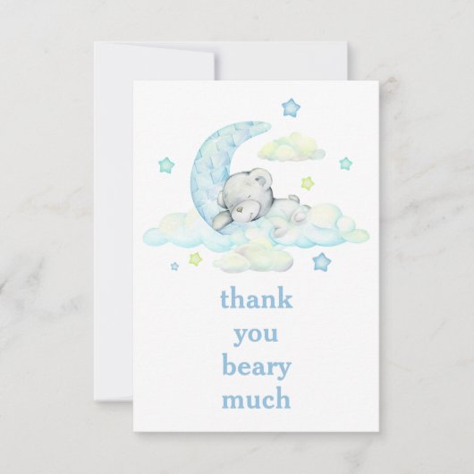 Cute Blue Teddy Bear op Moon Dank je Bedankkaart (Voorkant)
