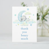 Cute Blue Teddy Bear op Moon Dank je Bedankkaart (Staand voorkant)