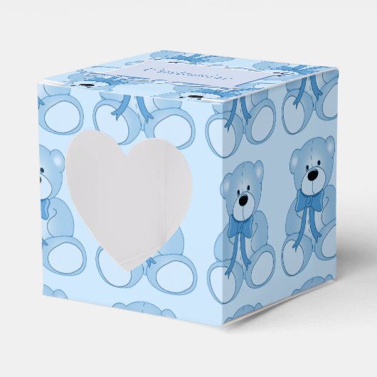 Cute Blue Teddy Bear Pattern Heart Favor Box Bedankdoosjes (Voorkant Zijde)