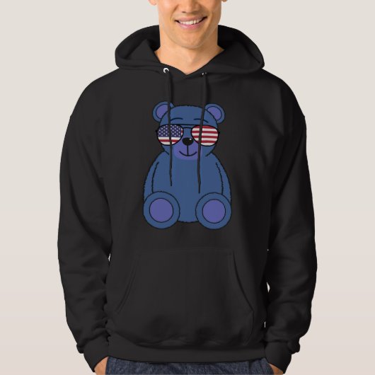 Cute Blue Teddy Bear Sunglasses 4th of July Men Wo Hoodie (Voorkant)
