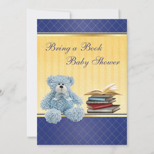 Cute Blue Teddy Elegant Breng een Baby shower uit Kaart (Voorkant)